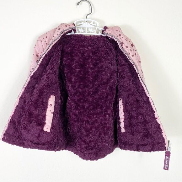 Reversible London Fog Little Girls Pink & Metallic Purple Star Puffer Jacket - Picture 4 of 5